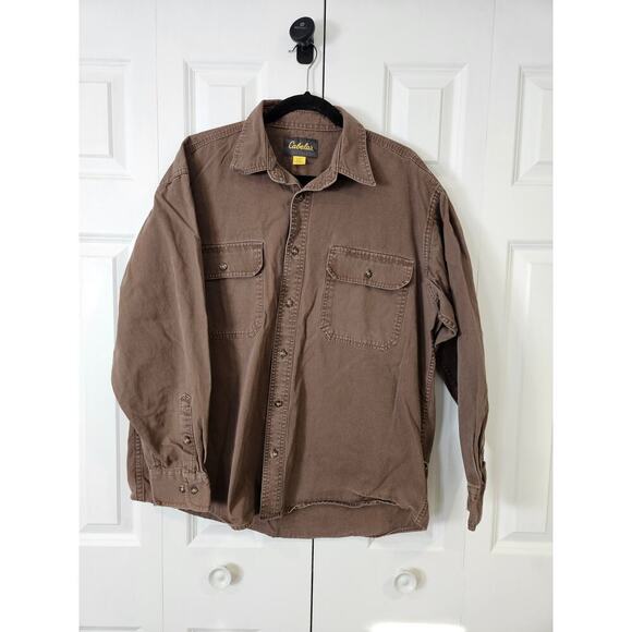 Cabelas Mens Heavy Long Sleeve Shirt Size L Brown Cargo Outdoor Gear - Picture 1 of 7